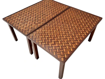 Pair of Mid-Century Modern Side Tables with Mosaic Inlaid Tops, 1960s
